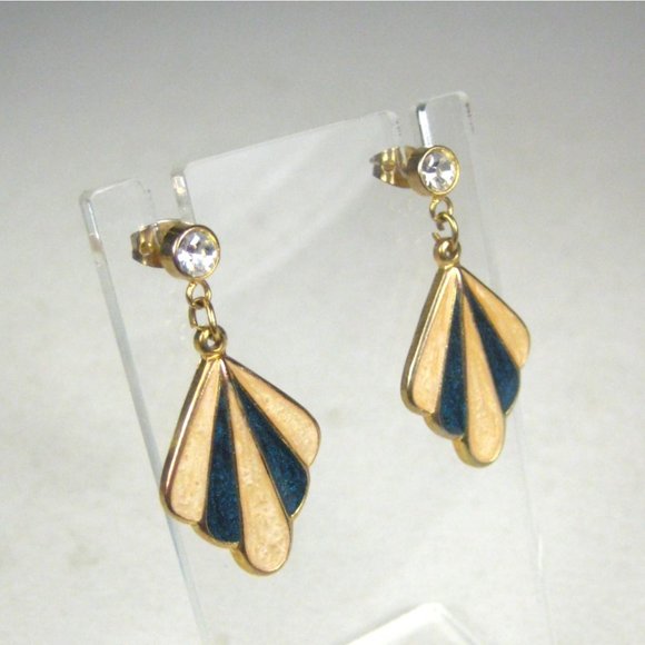Dangle Enamel Earrings Pierced Rhinestones Jewelry Fashion - Picture 3 of 5